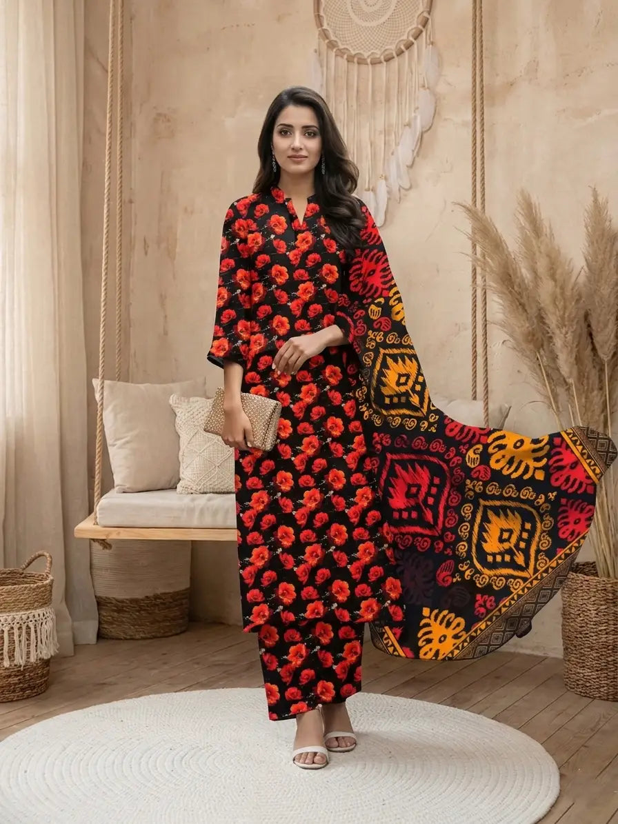 Charcoal Mist: 3-Piece Unstitched Monochrome Embroidered Lawn Suit