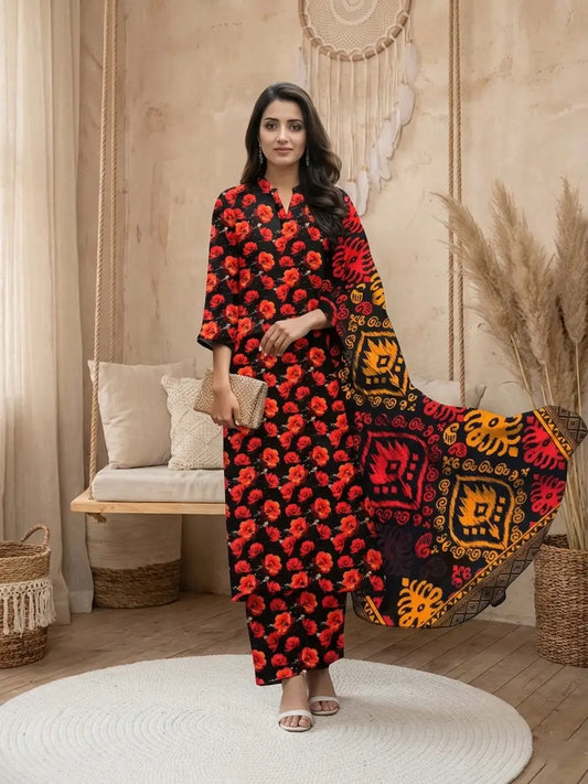 Charcoal Mist: 3-Piece Unstitched Monochrome Embroidered Lawn Suit
