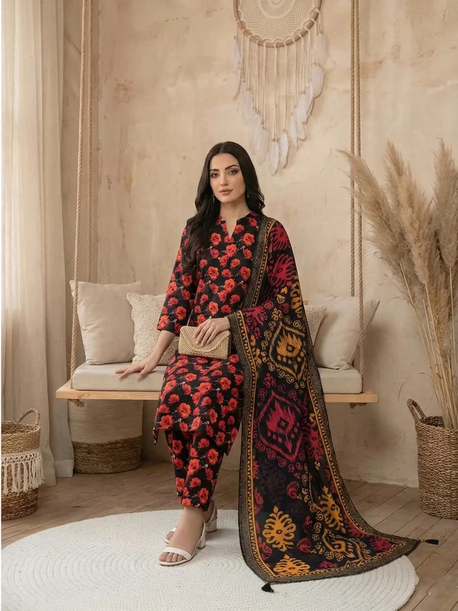 Charcoal Mist: 3-Piece Unstitched Monochrome Embroidered Lawn Suit