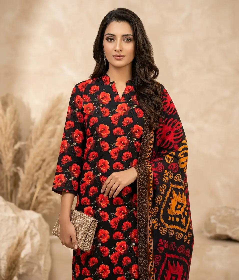 Charcoal Mist: 3-Piece Unstitched Monochrome Embroidered Lawn Suit