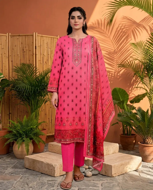 Berry Pink Paisley: 3-Piece Unstitched Traditional Printed Lawn Suit
